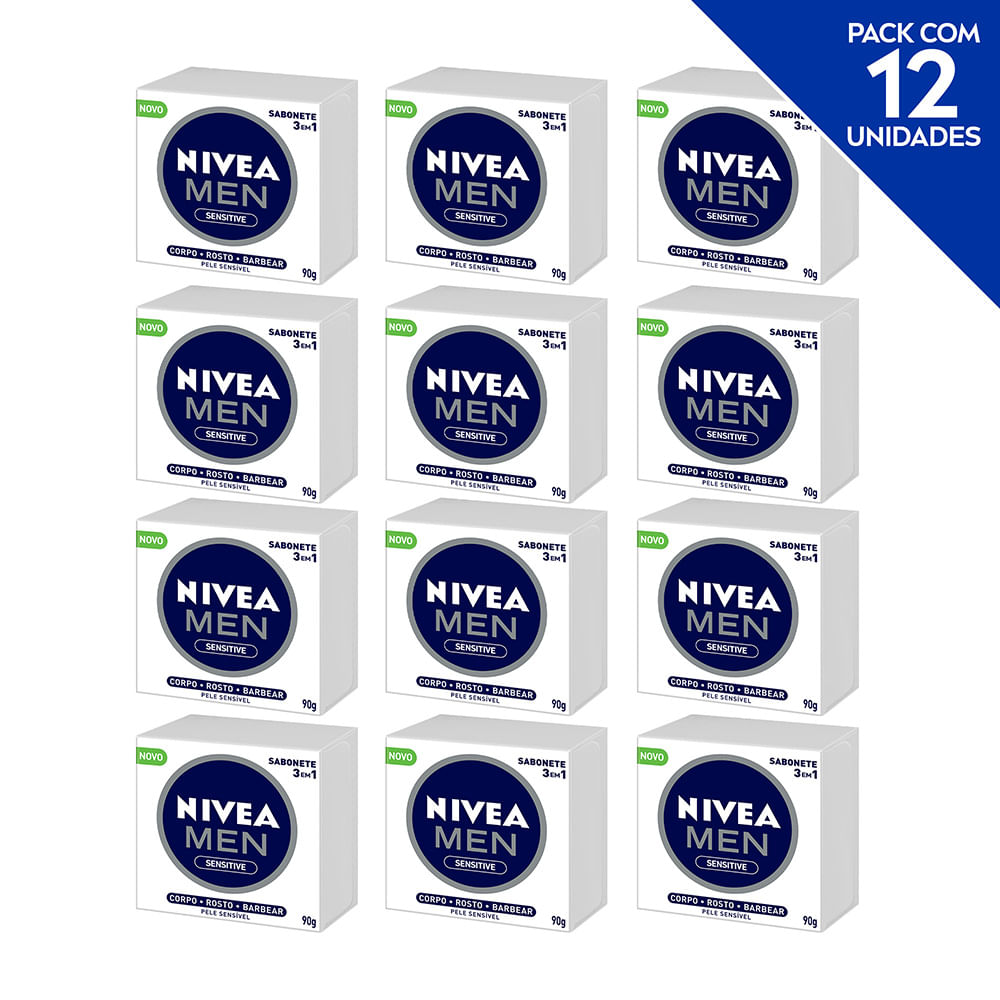 NIVEA Sabonete em Barra 3 em 1 Men Sensitive 90g - 12 unidades Menor preço em NIVEA Sabonete em Barra 3 em 1 Men Sensitive 90g - 12 unidades